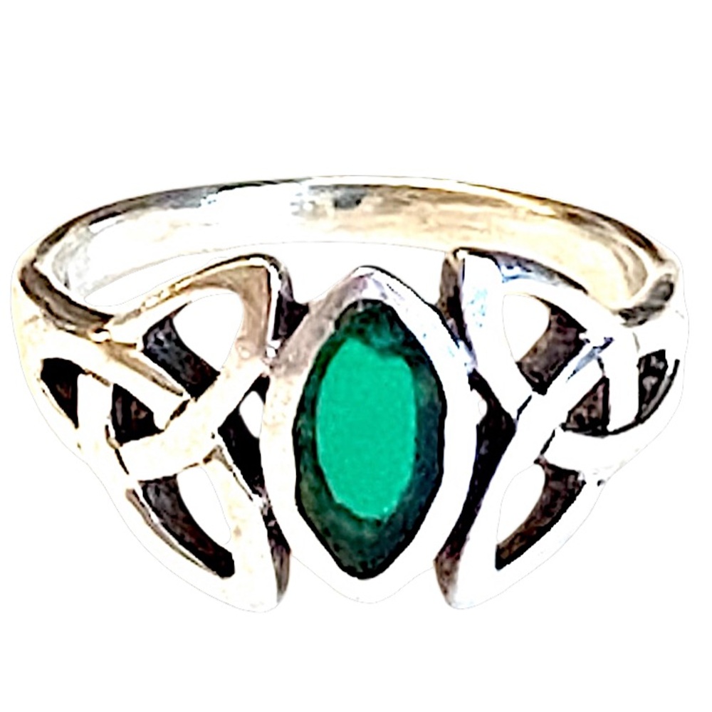 Sterling Silver Celtic Ring Green Stone 925